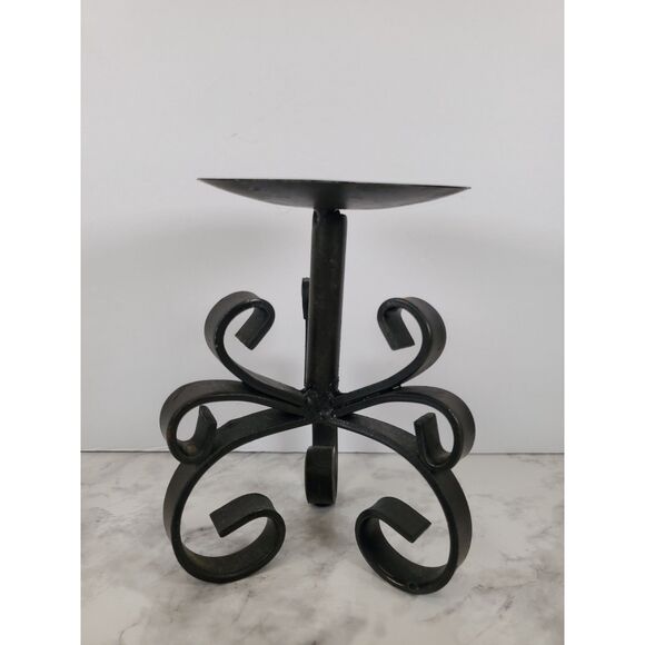 Black Metal Scroll Candlestick / Plant Stand 6″ x 4″ Wrought Iron Pedestal - Picture 2 of 7